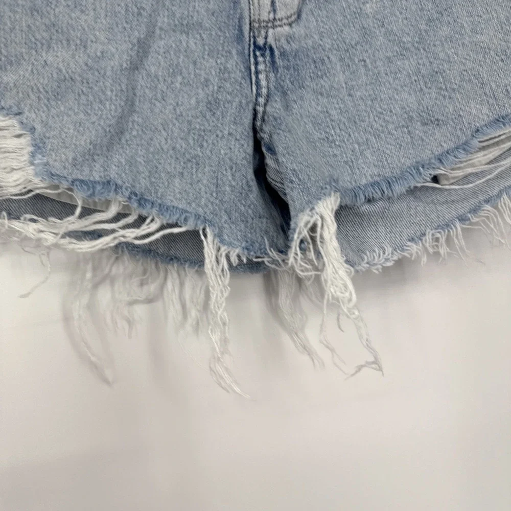 Frame Le Brigette High Rise Frayed Light Wash Distressed Denim Shorts Grunge 25